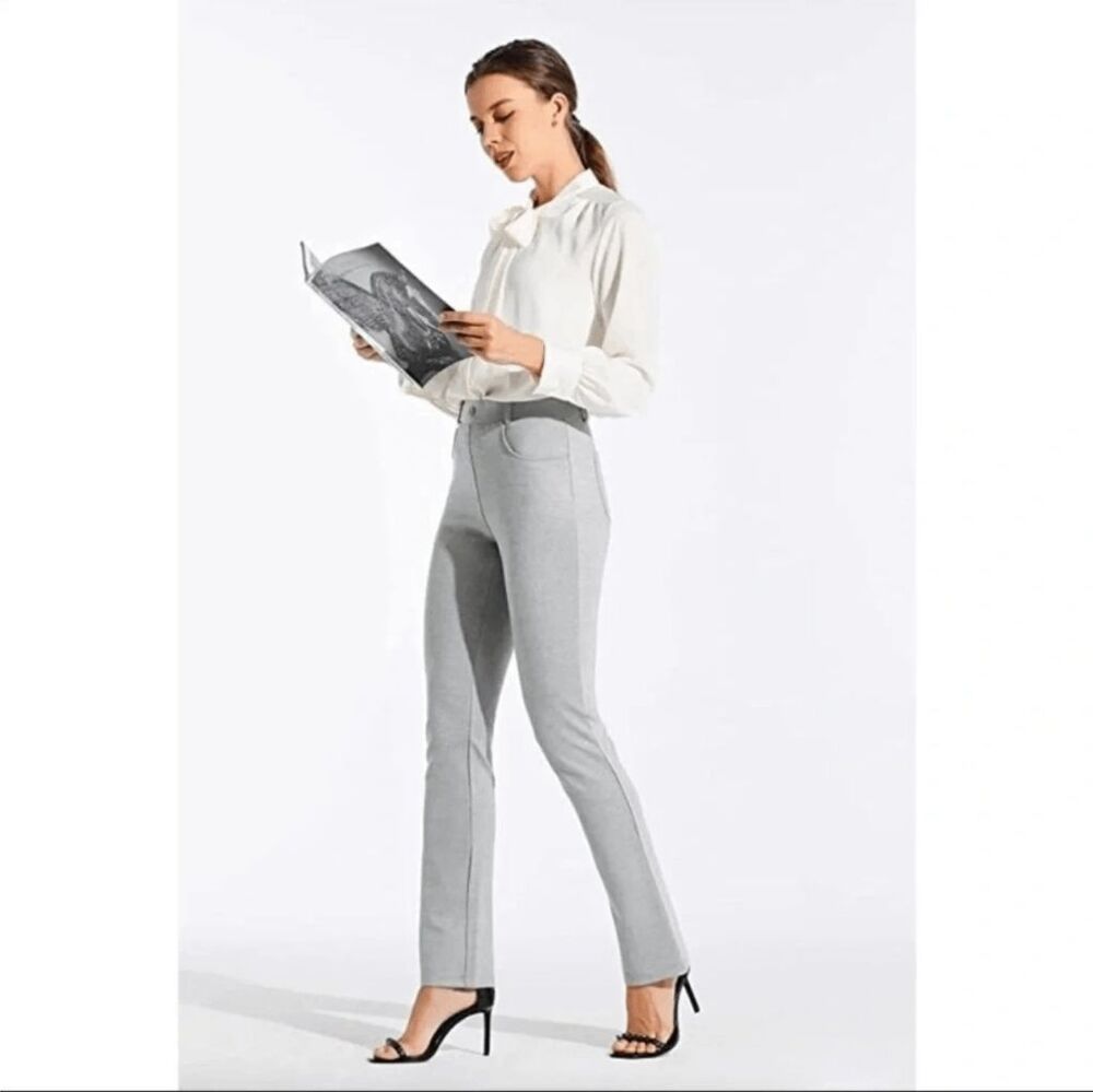 New Betabrand Silver Light Gray Straight Dress Pant Yoga Pants Medium Petite